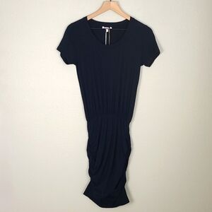 Sundry Navy Blue Ruched Shortsleeve Dress NWT